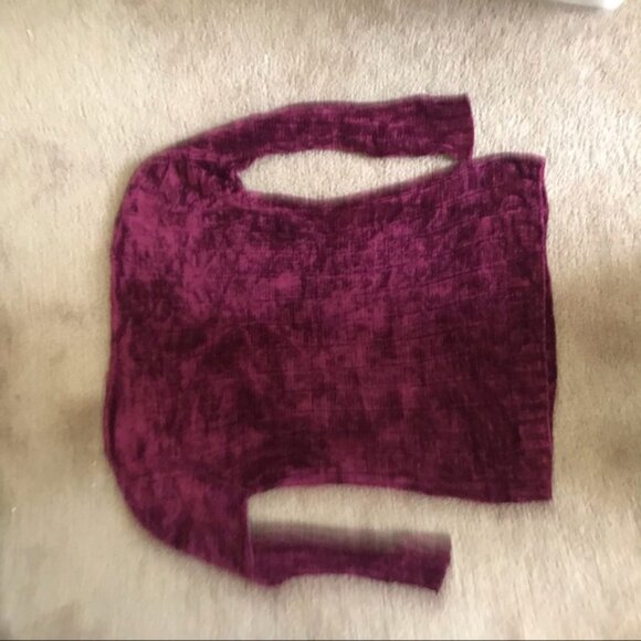 August Silk Vintage Chenille Knit Sweater Ribbed V Neck Soft Preppy Velvet Red M - Picture 3 of 11